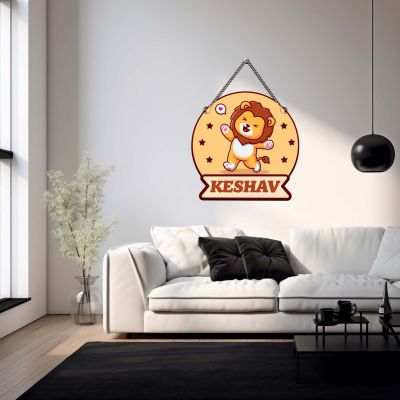 Personalized Lion Theme Name Plate for Kids' Room Customized Wooden Door Hanging For Kids Bedroom Birthday Return Gift for Boys & Girls